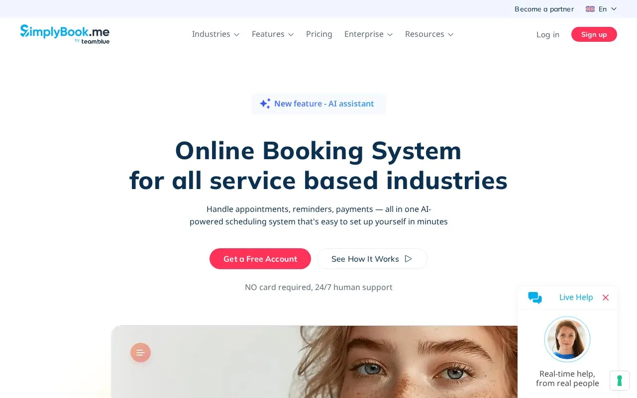 Screenshot of the SimplyBook.me homepage