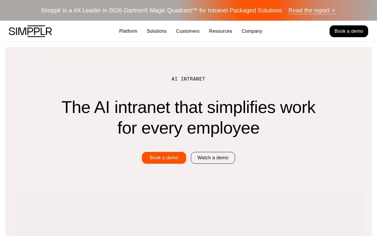 Screenshot of the Simpplr One homepage
