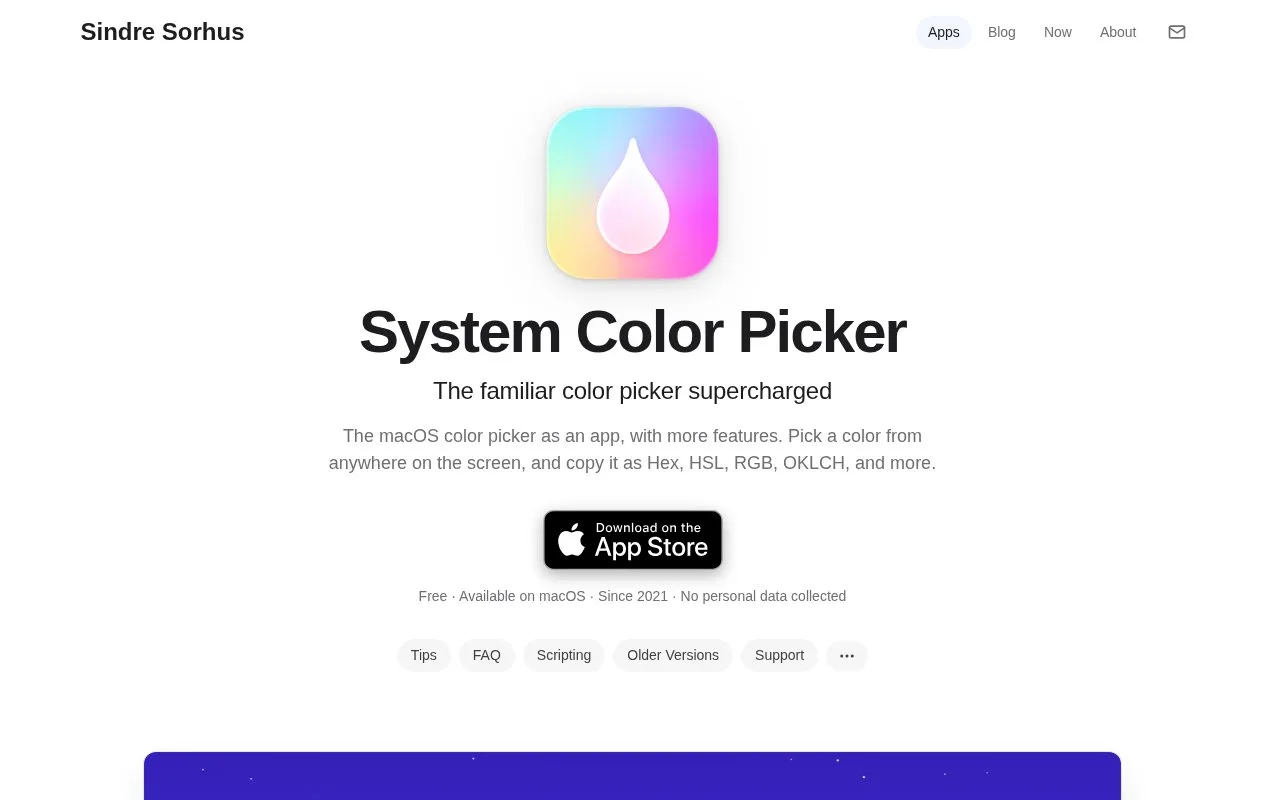 Screenshot of the System Color Picker homepage