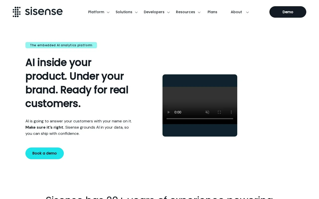 Screenshot of the Sisense homepage
