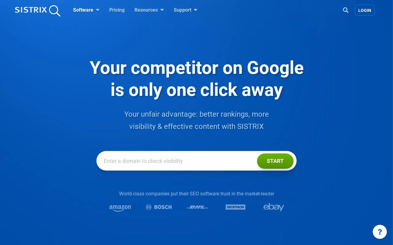 Screenshot of the SISTRIX homepage