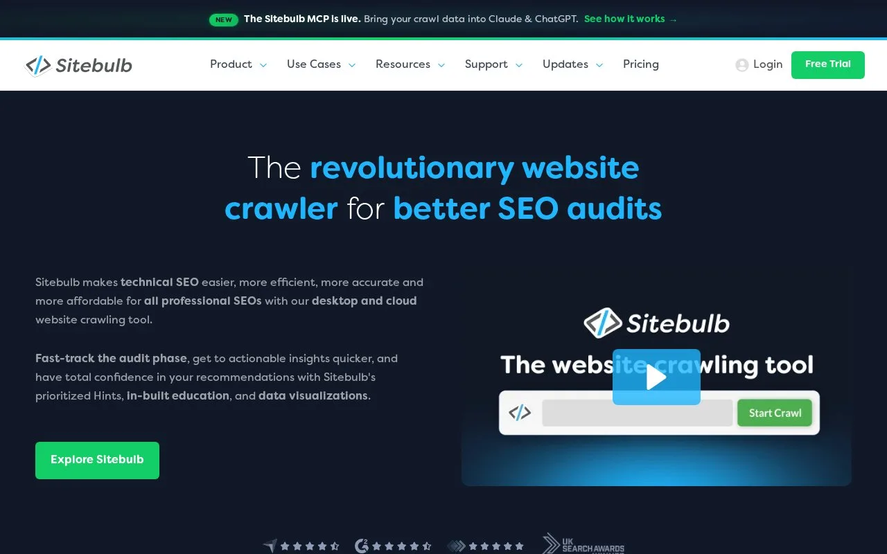 Screenshot of the Sitebulb homepage