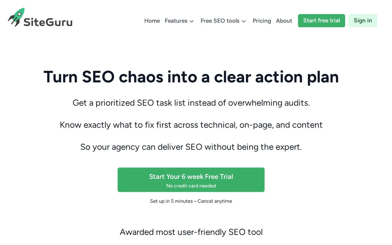Screenshot of the SiteGuru homepage