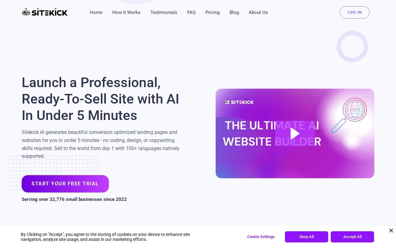 Screenshot of the Sitekick AI homepage