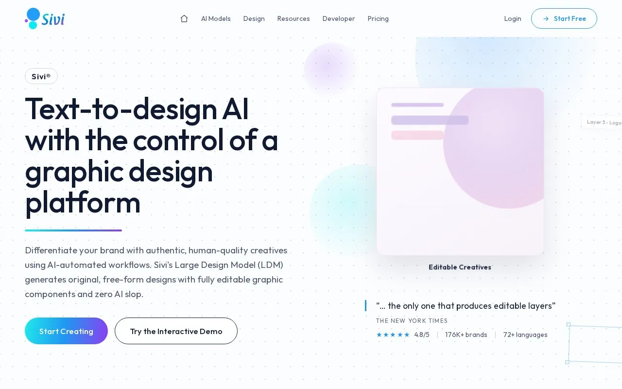 Screenshot of the Sivi AI homepage