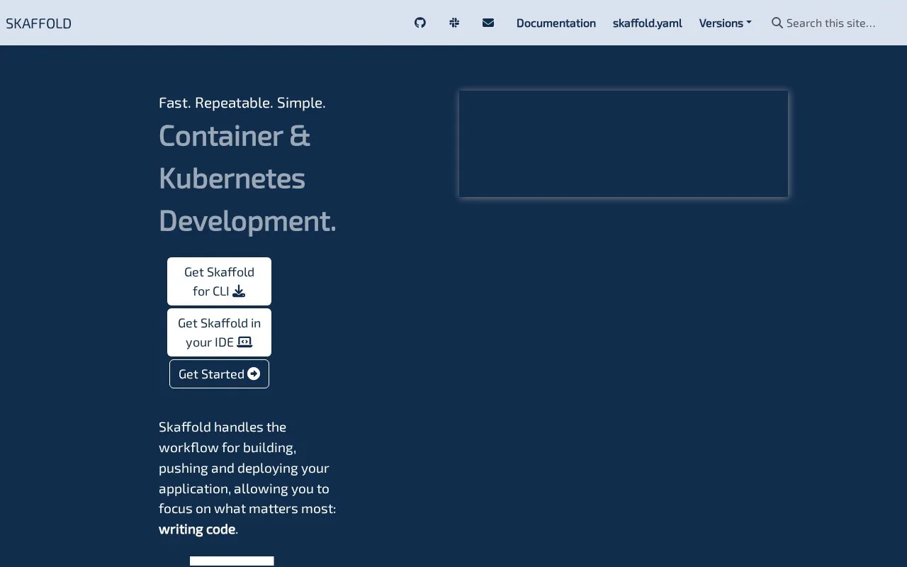 Screenshot of the Skaffold homepage