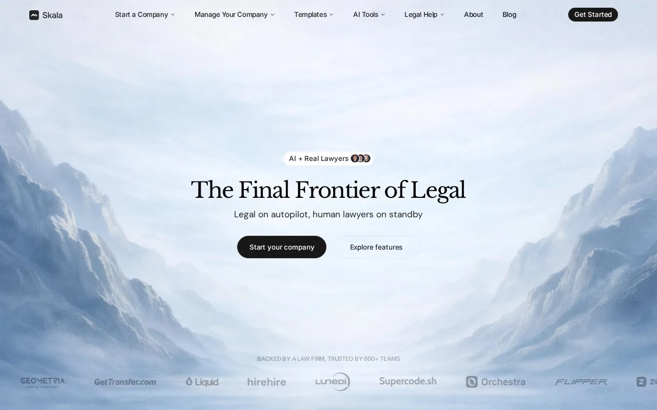 Screenshot of the Skala homepage