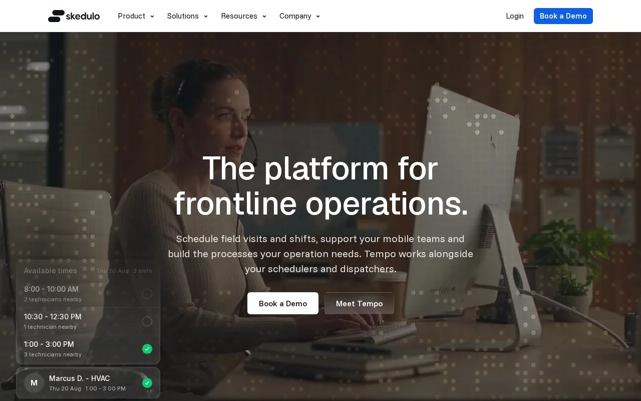 Screenshot of the Skedulo homepage