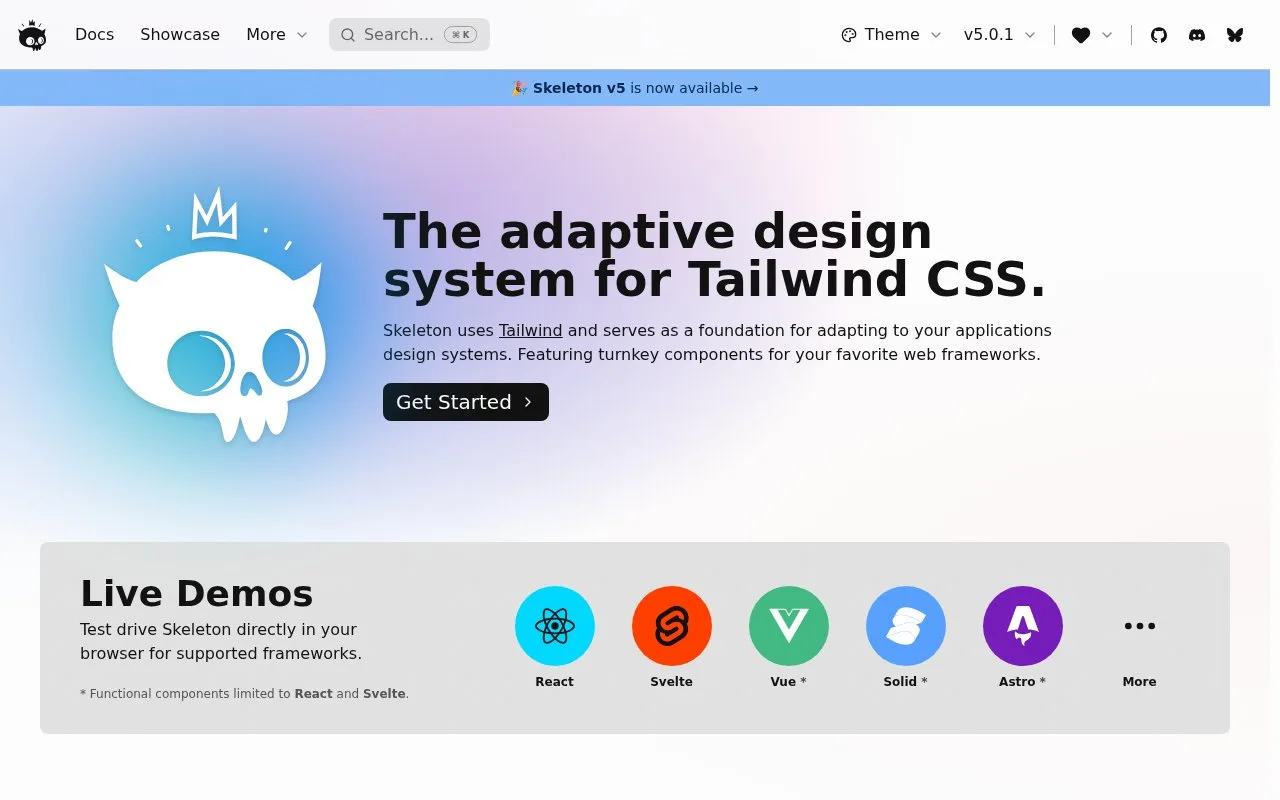 Screenshot of the Skeleton homepage