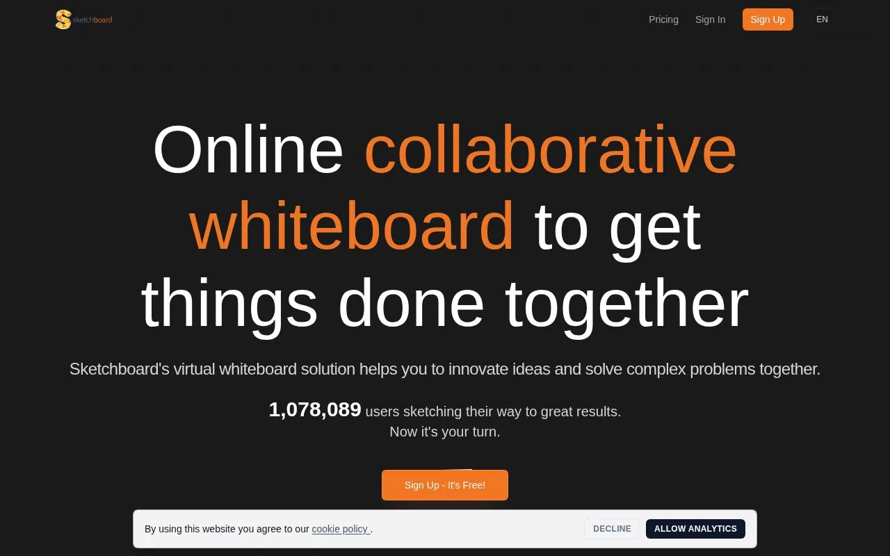 Screenshot of the Sketchboard homepage