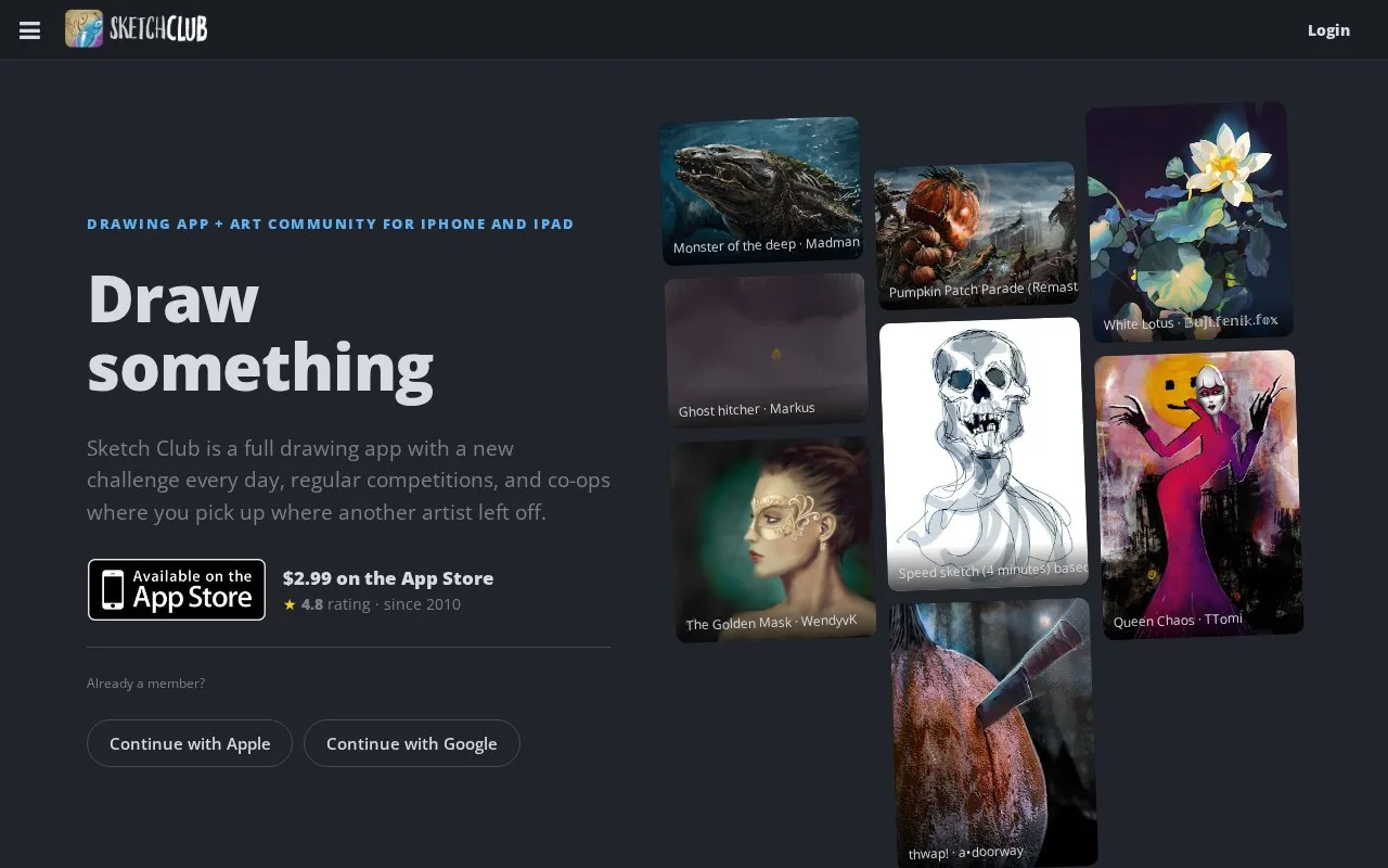 Screenshot of the Sketch Club homepage