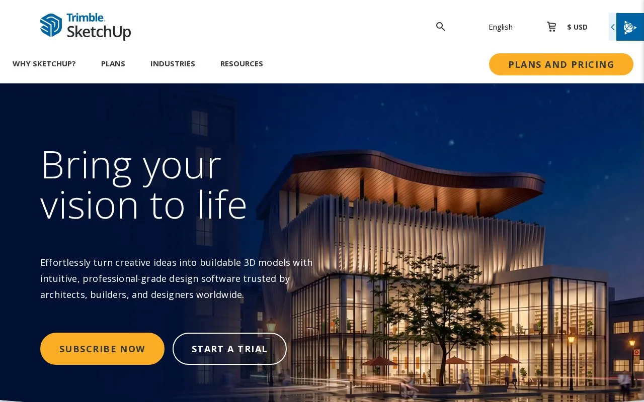 Screenshot of the SketchUp homepage