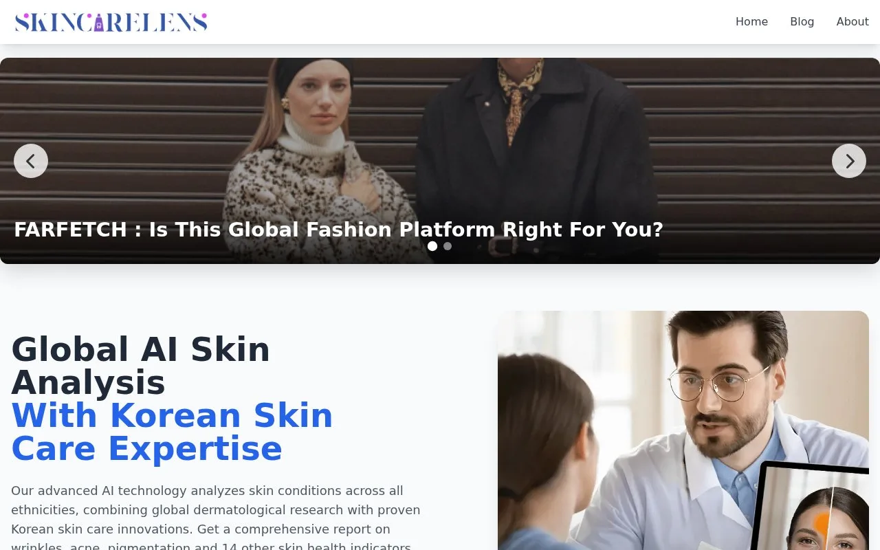 Screenshot of the SkinCareLens homepage