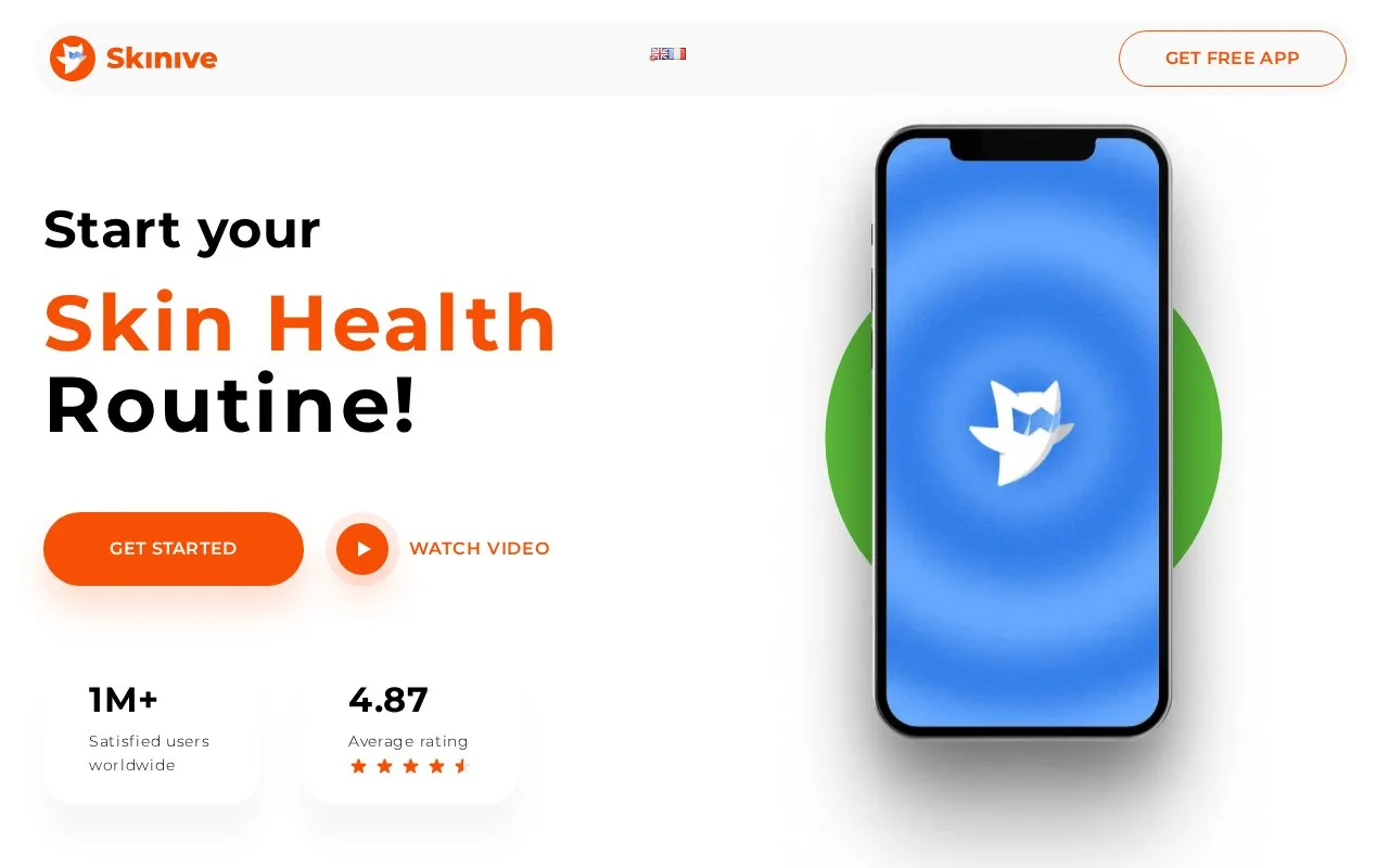 Screenshot of the Skinive homepage