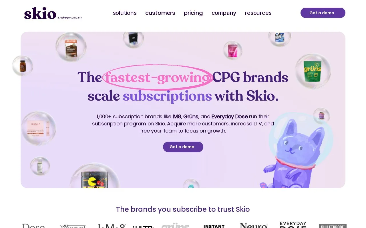 Screenshot of the Skio homepage