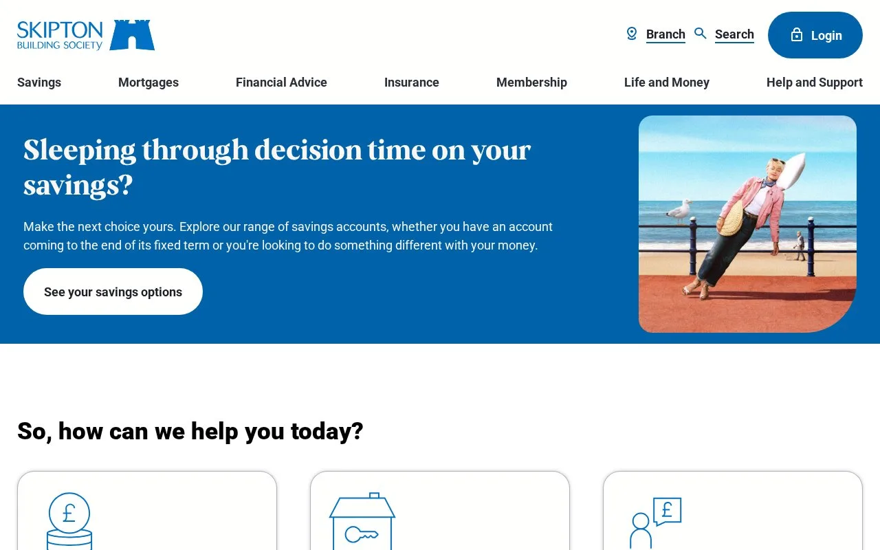 Screenshot of the Skipton Building Society homepage