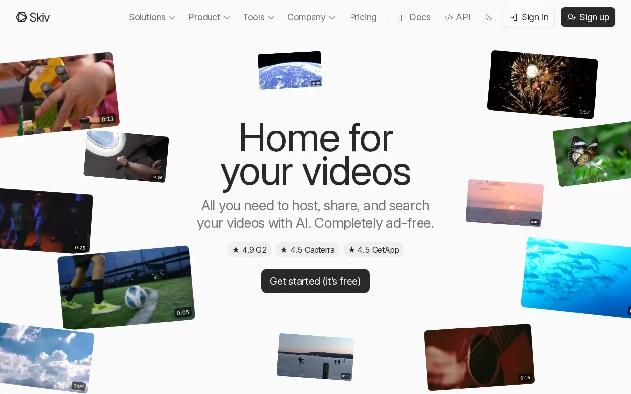 Screenshot of the Skiv homepage