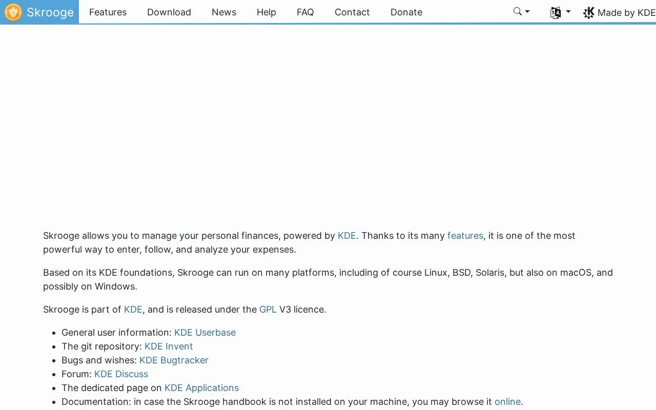 Screenshot of the Skrooge homepage