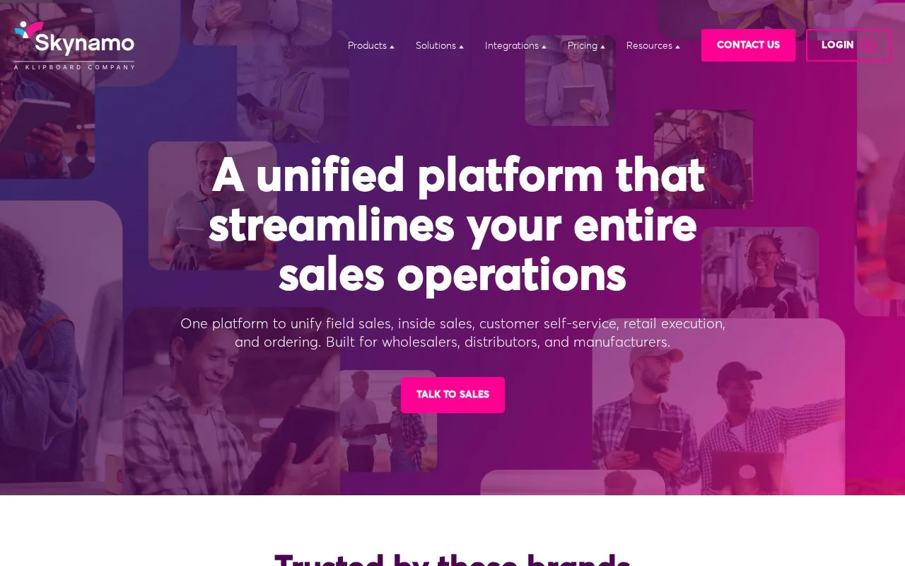 Screenshot of the Skynamo homepage