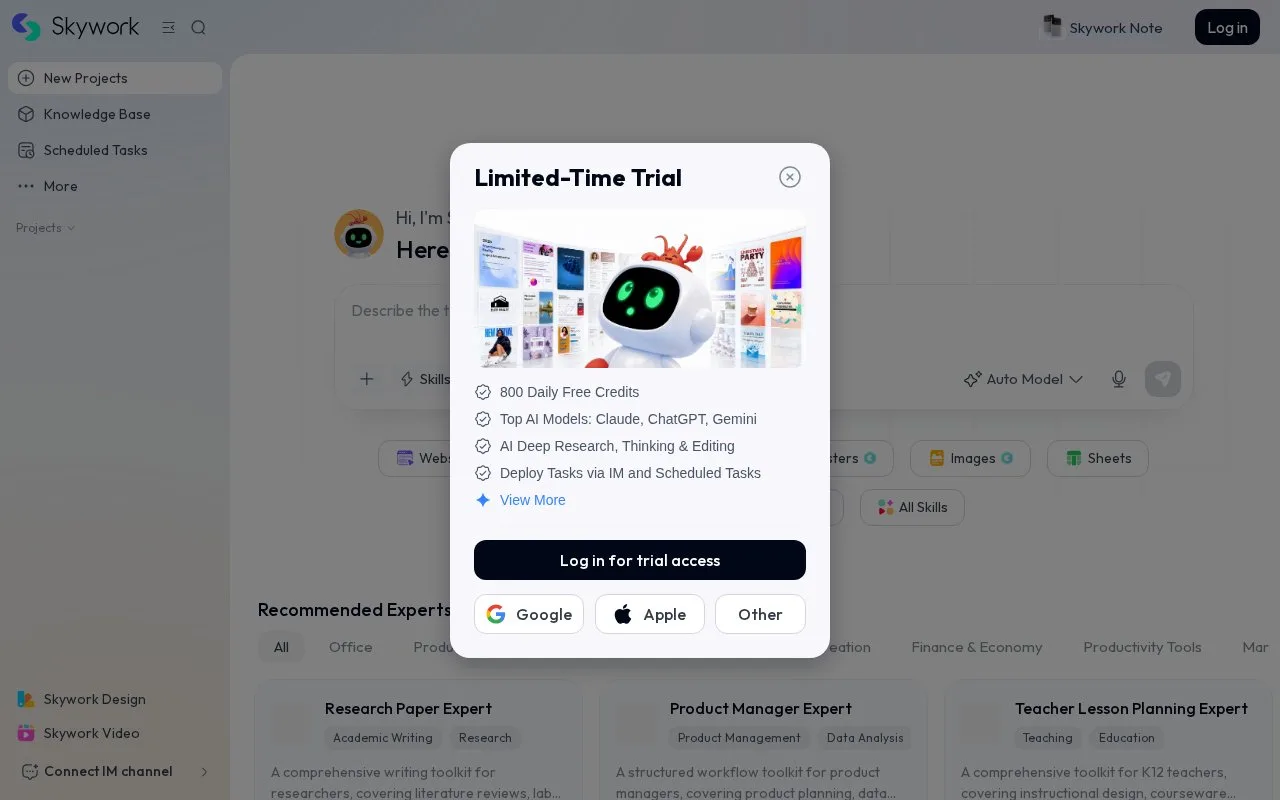 Screenshot of the Skywork homepage