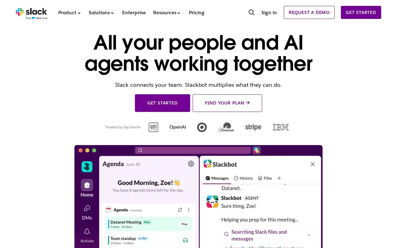 Screenshot of the Slack homepage