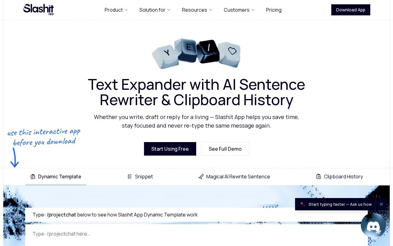 Screenshot of the Slashit homepage