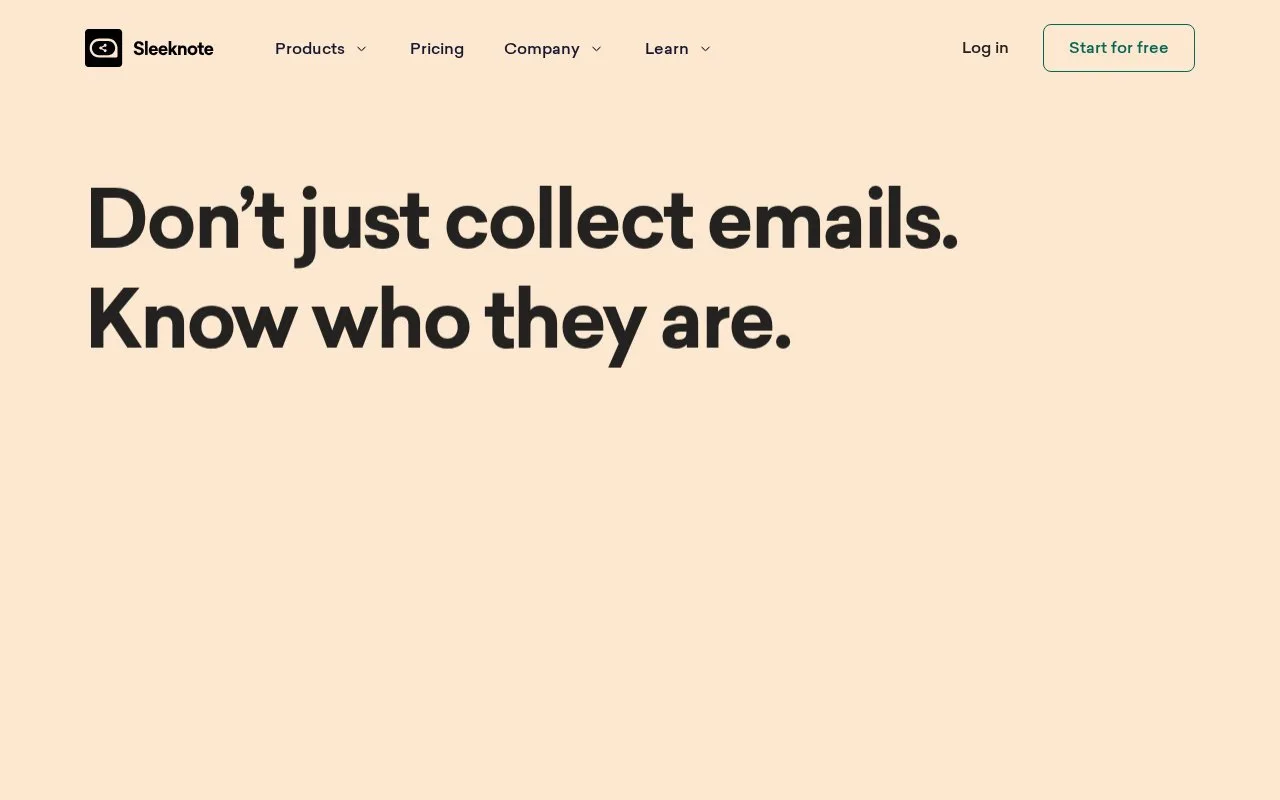 Screenshot of the Sleeknote homepage