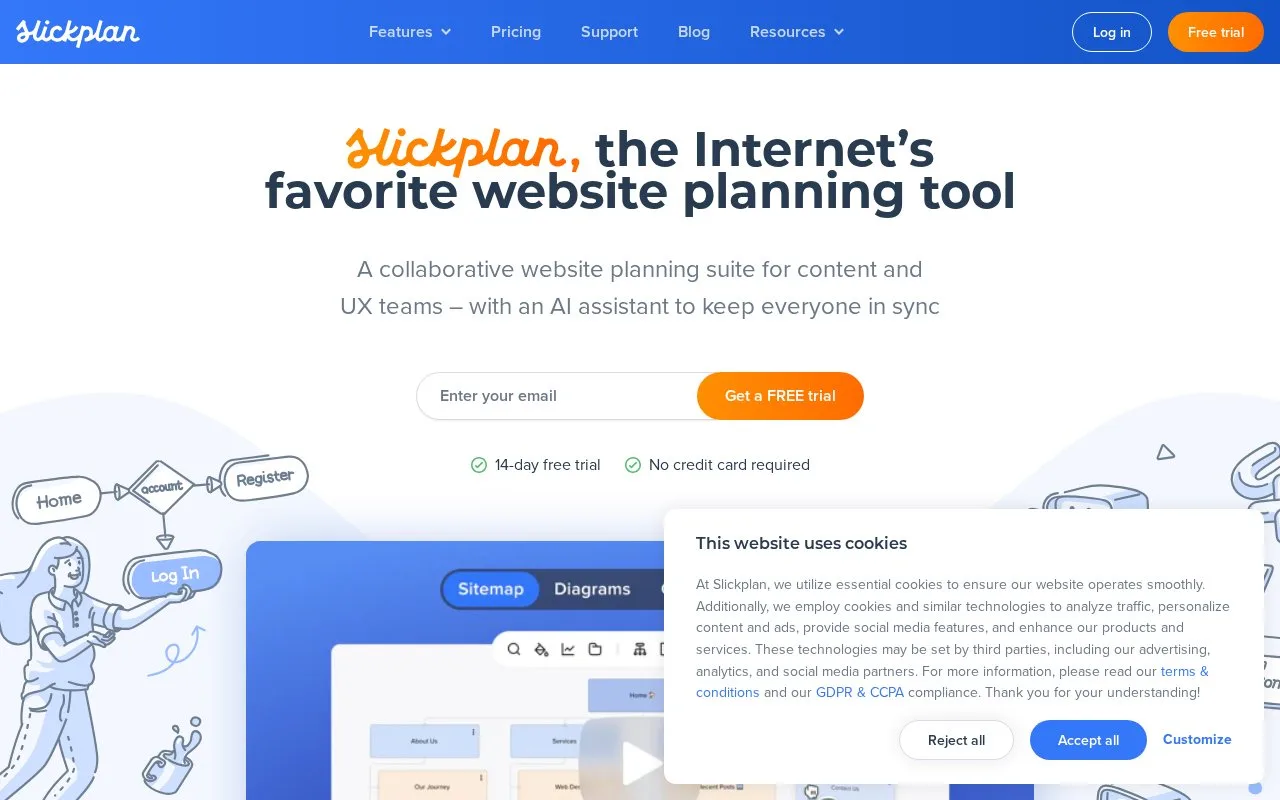 Screenshot of the Slickplan homepage