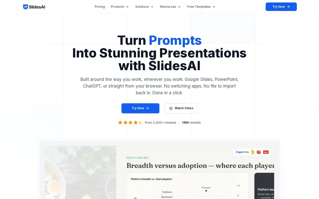 Screenshot of the SlidesAI homepage