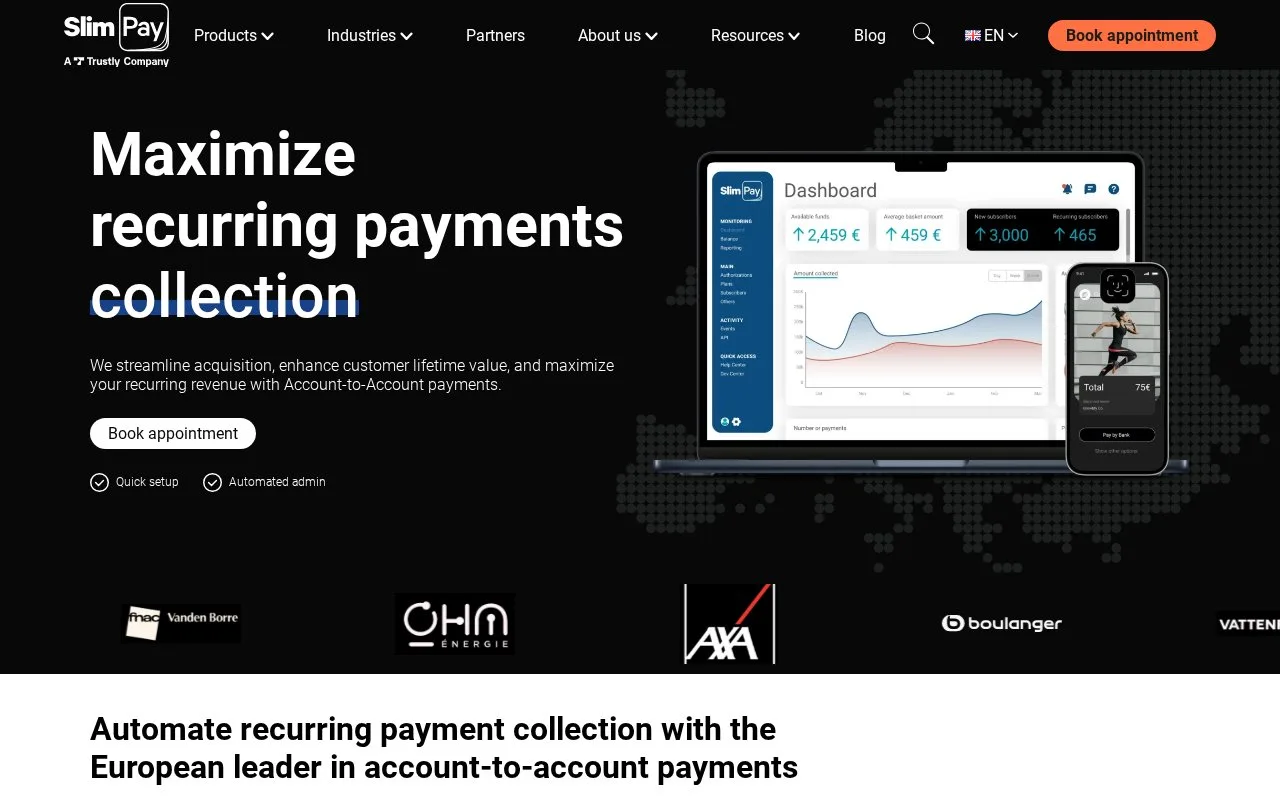 Screenshot of the SlimPay homepage