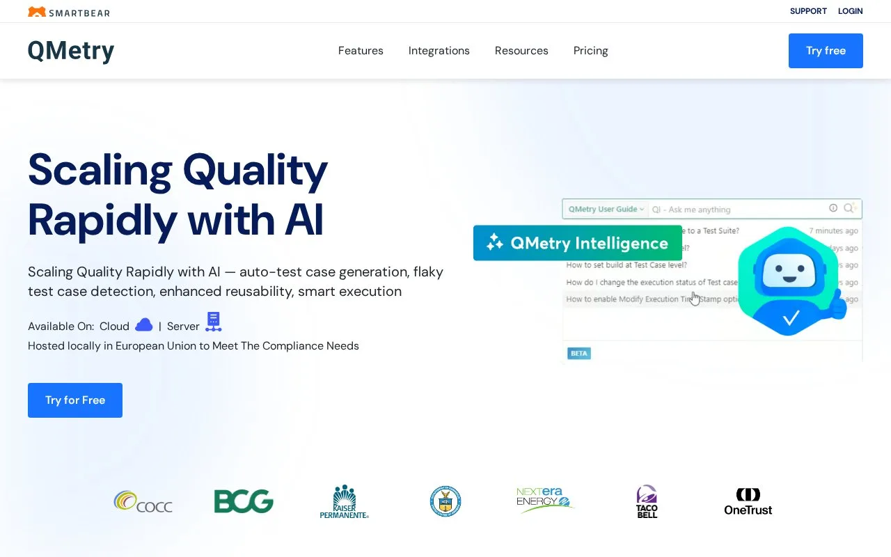 Screenshot of the QMetry Test Management homepage