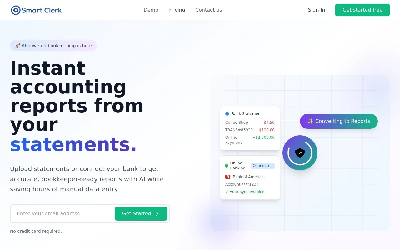 Screenshot of the Smart Clerk homepage
