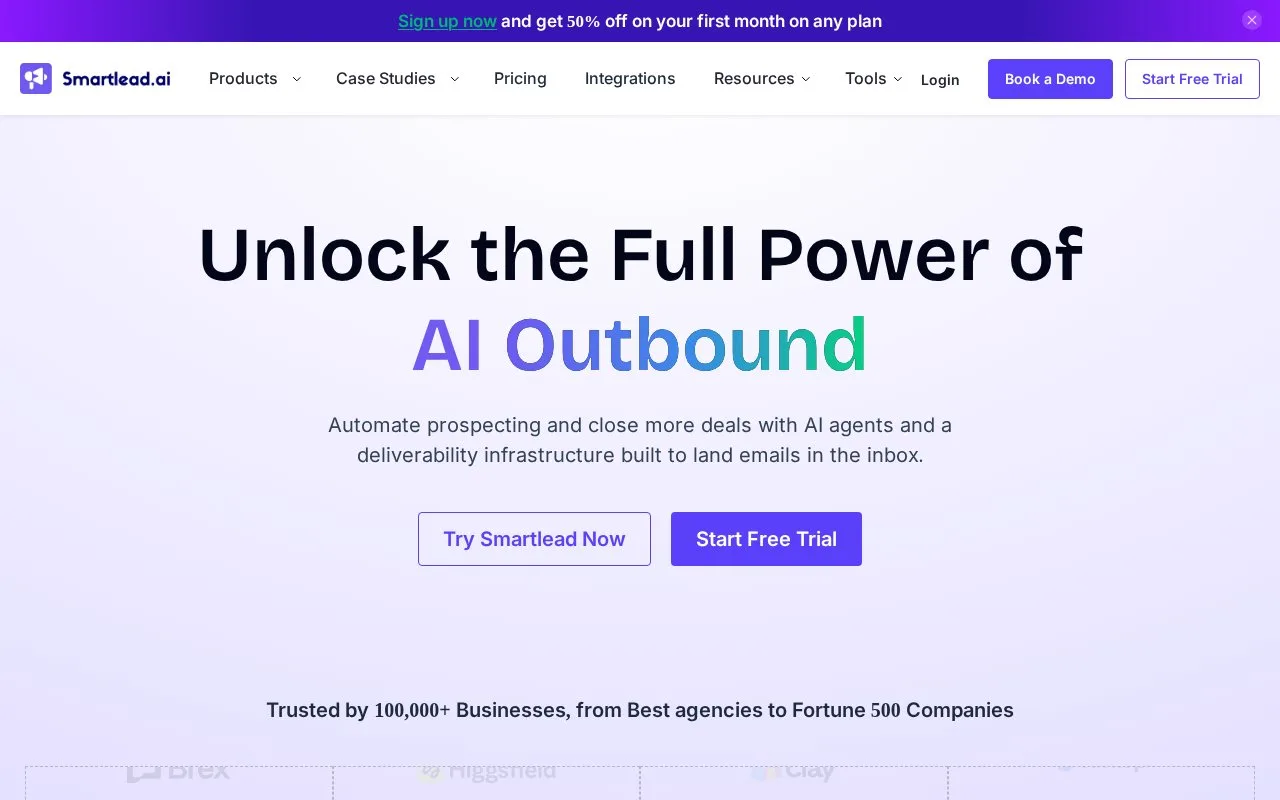 Screenshot of the Smartlead homepage