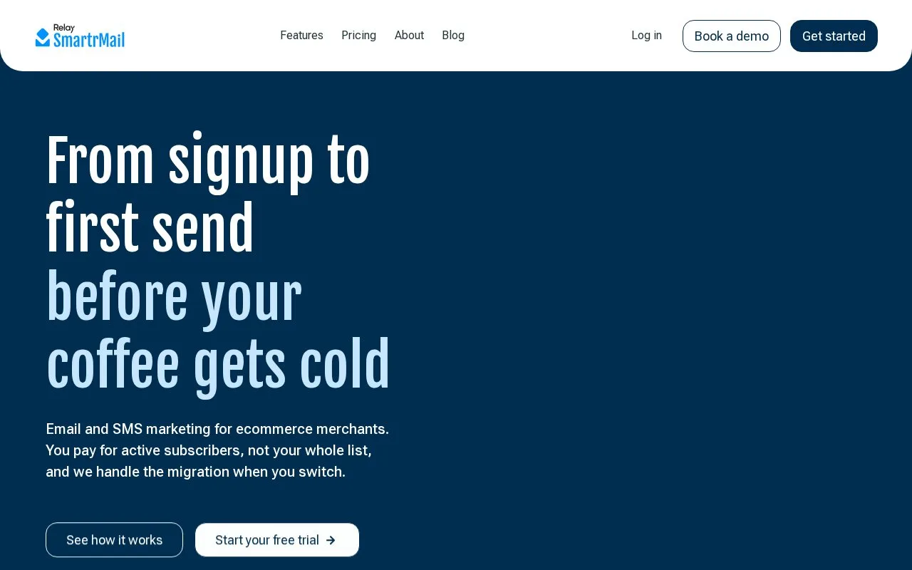 Screenshot of the SmartrMail homepage