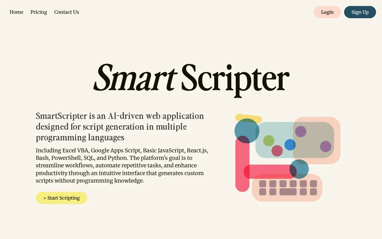 Screenshot of the SmartScripter homepage