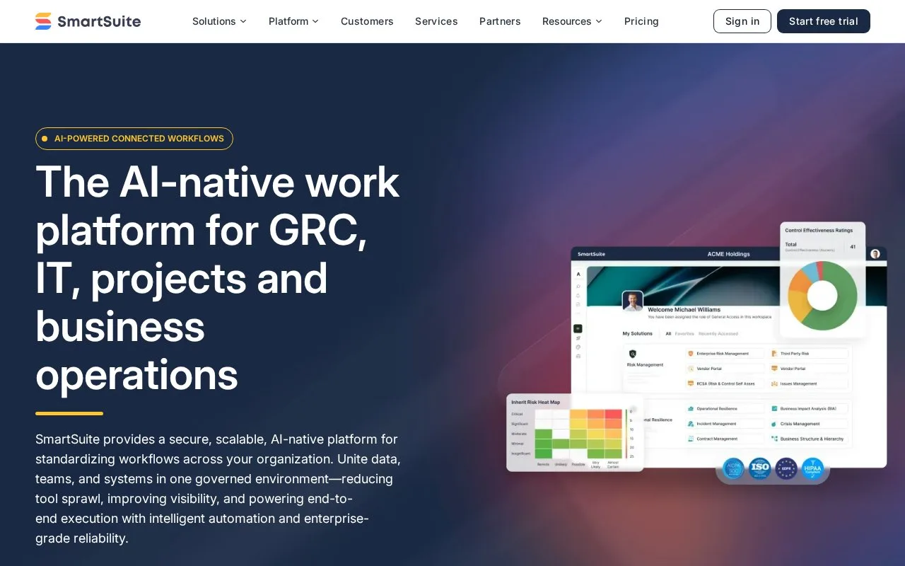 Screenshot of the SmartSuite homepage