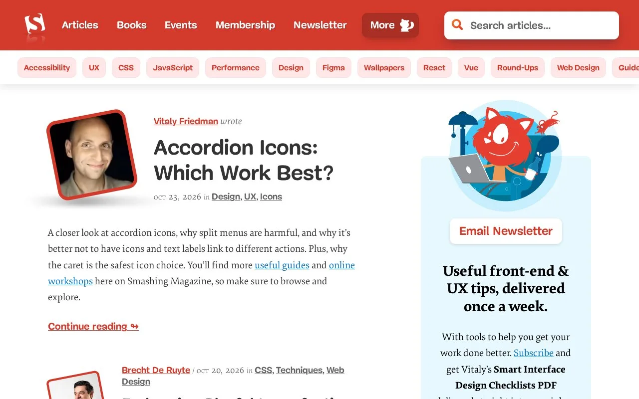 Screenshot of the Smashing Magazine homepage
