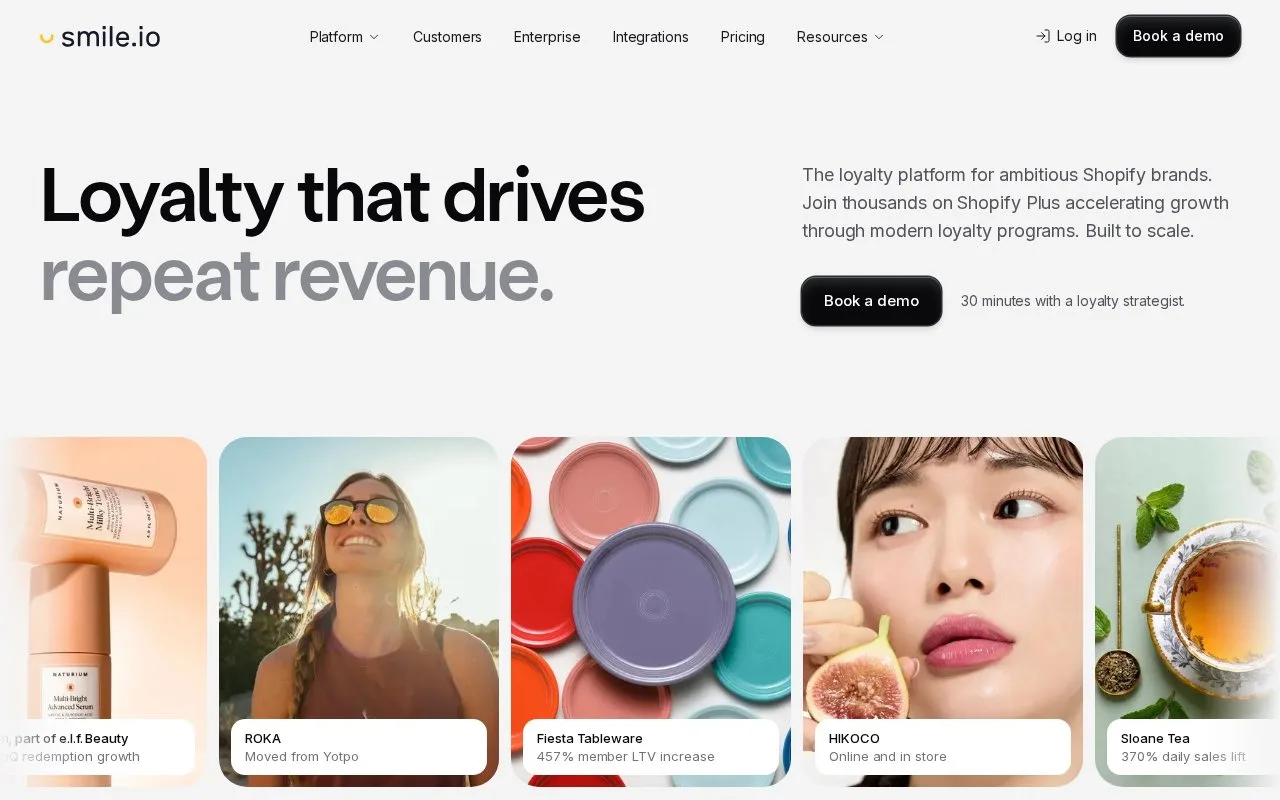 Screenshot of the Smile.io homepage