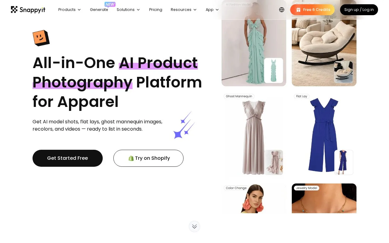 Screenshot of the Snappyit homepage