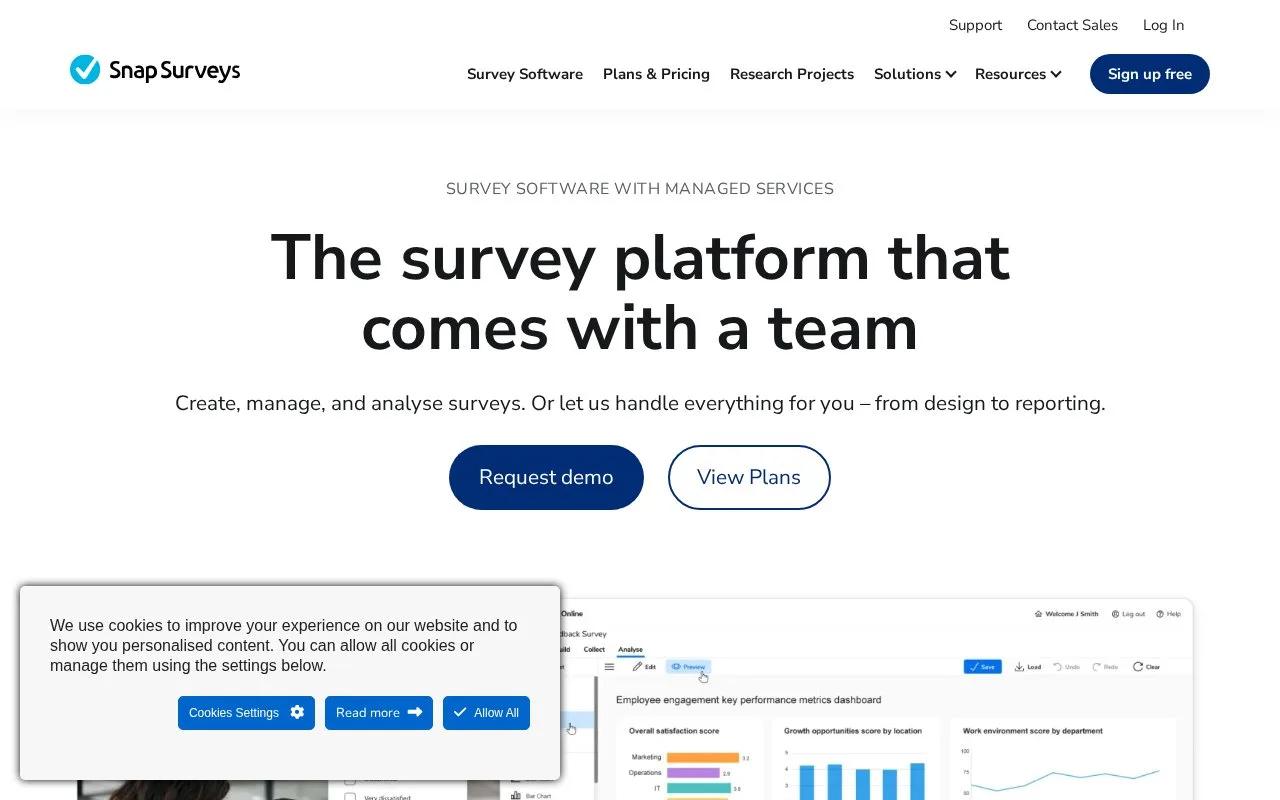 Screenshot of the Snap Surveys homepage