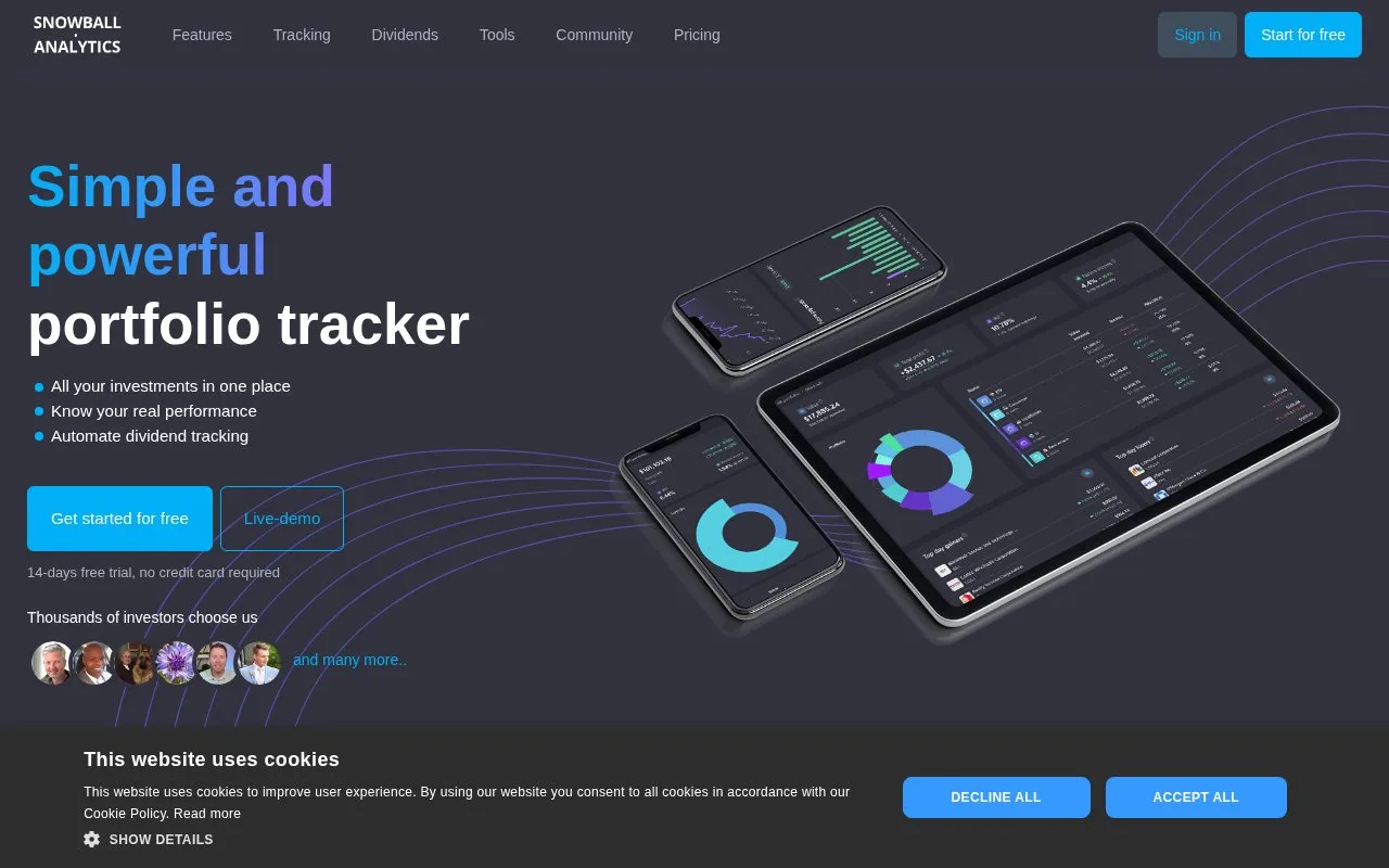 Screenshot of the Snowball Analytics homepage