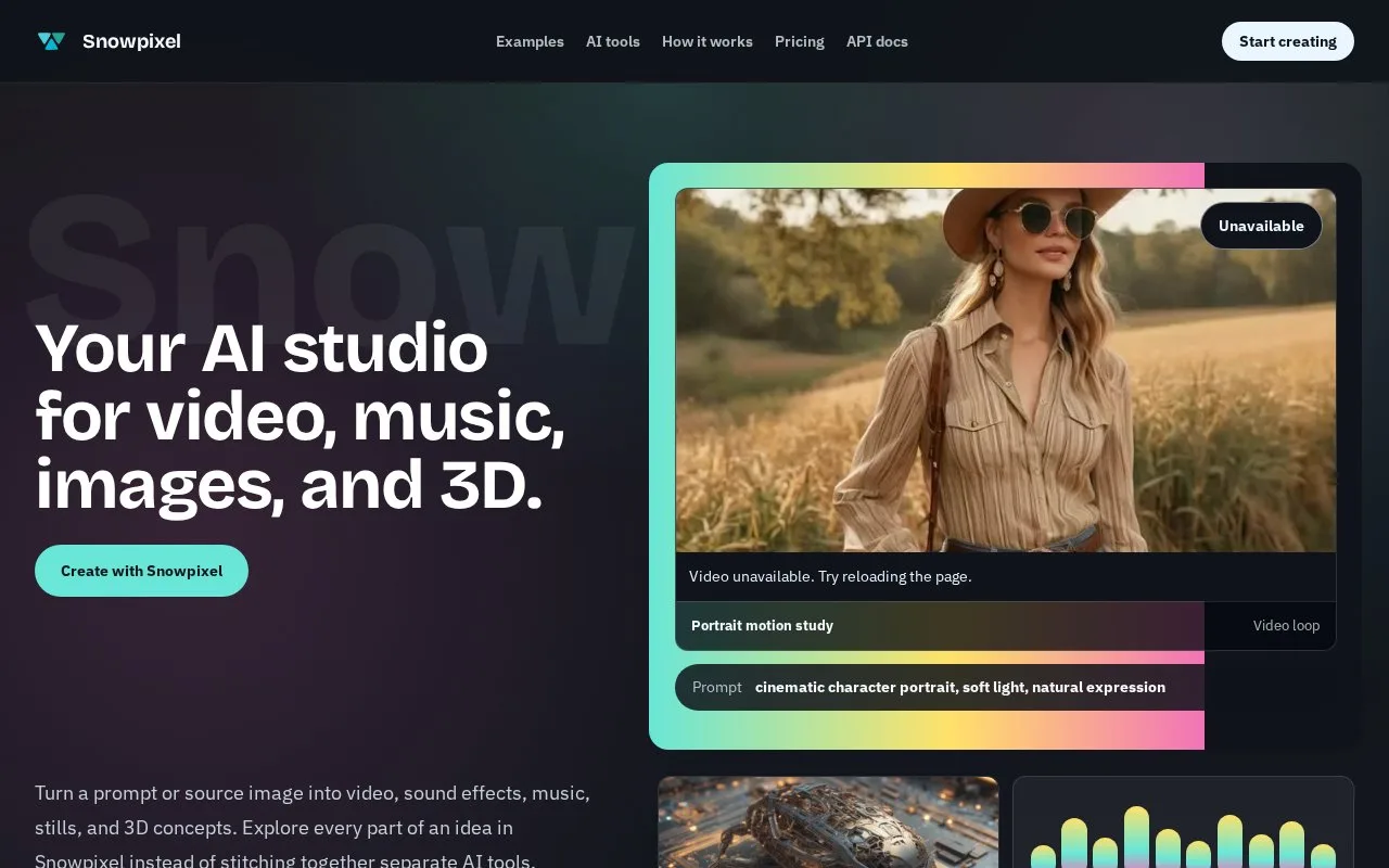 Screenshot of the Snowpixel homepage
