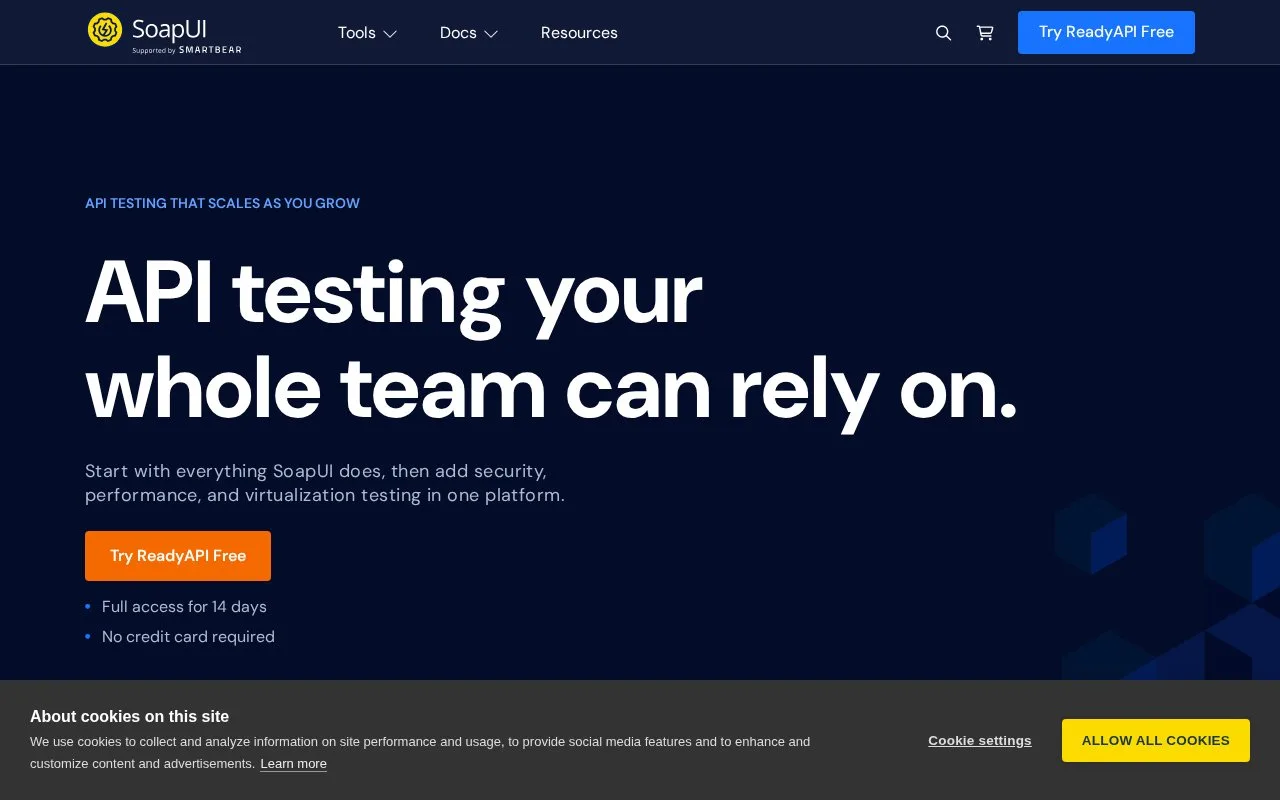 Screenshot of the SoapUI Open Source homepage