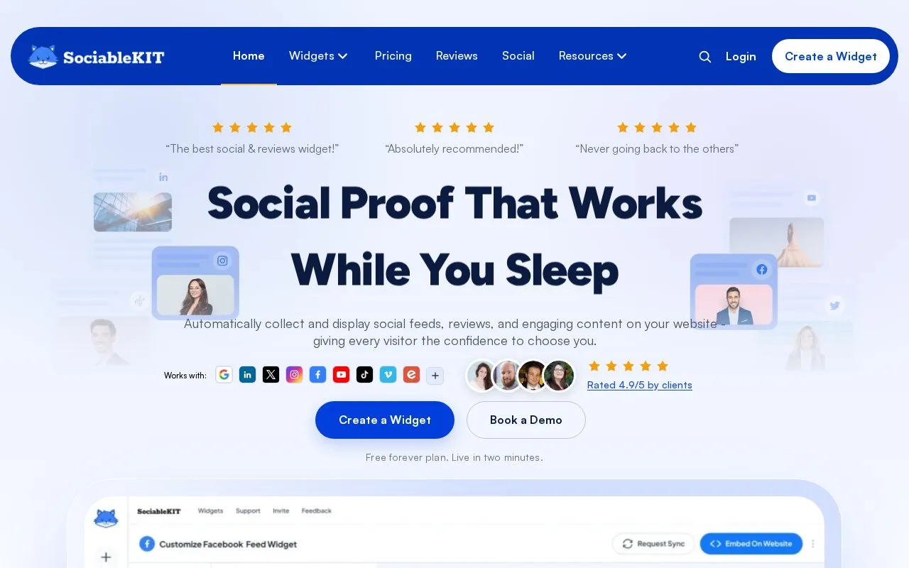 Screenshot of the SociableKIT homepage