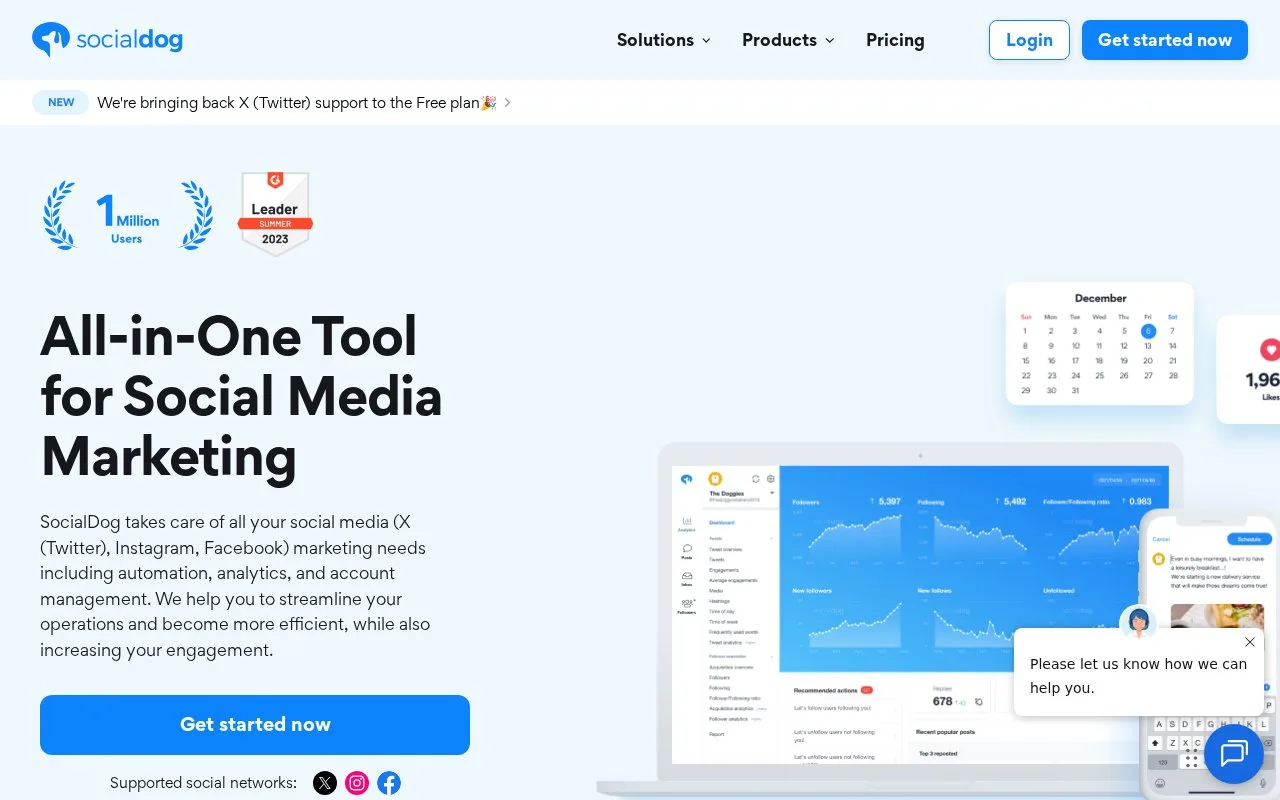 Screenshot of the SocialDog homepage
