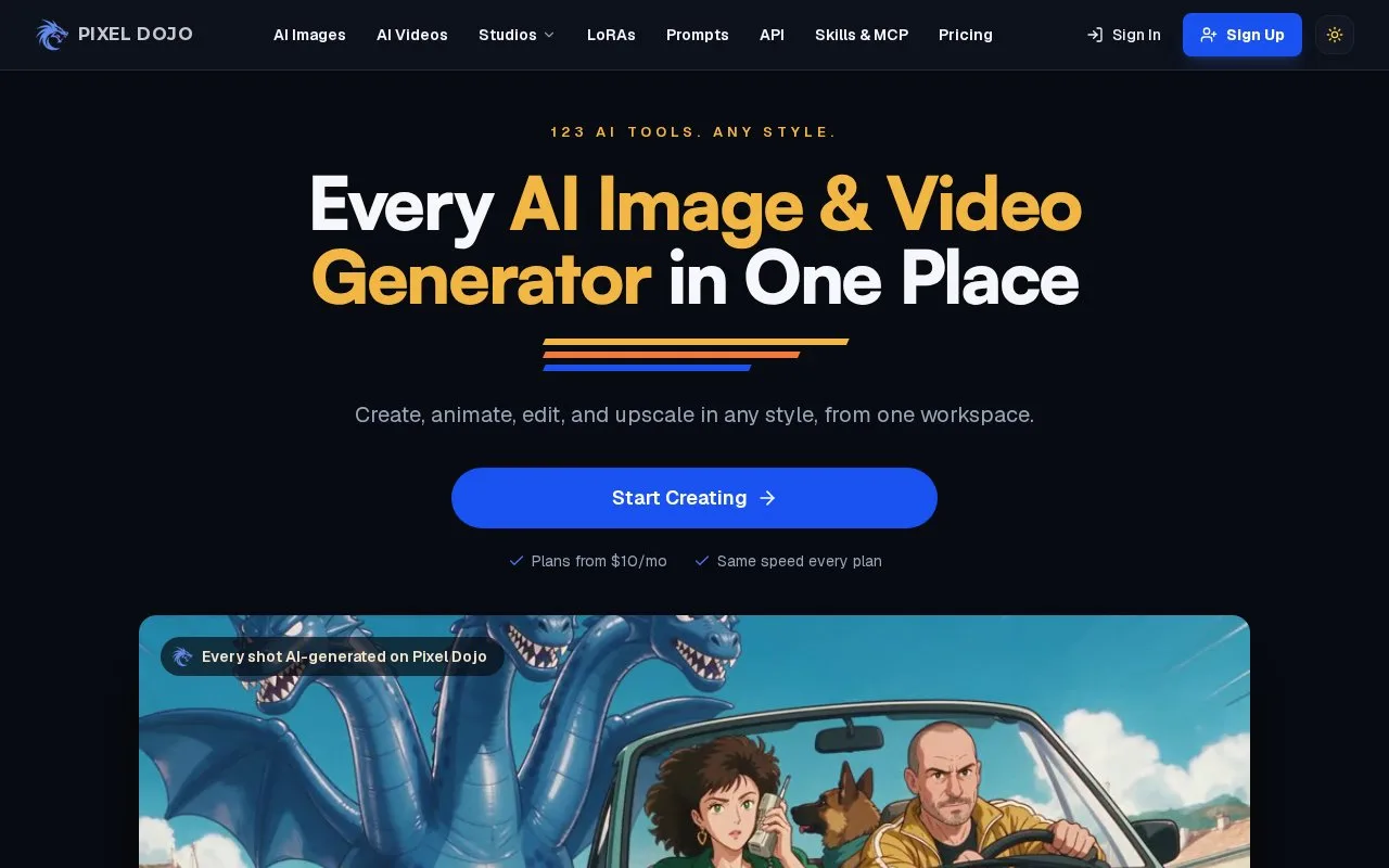 Screenshot of the Pixel Dojo homepage