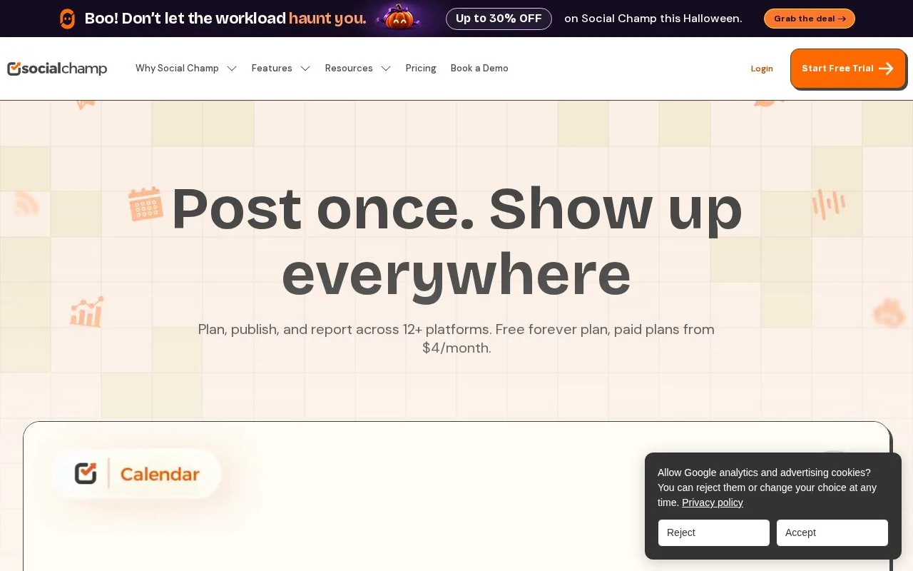 Screenshot of the Social Champ homepage