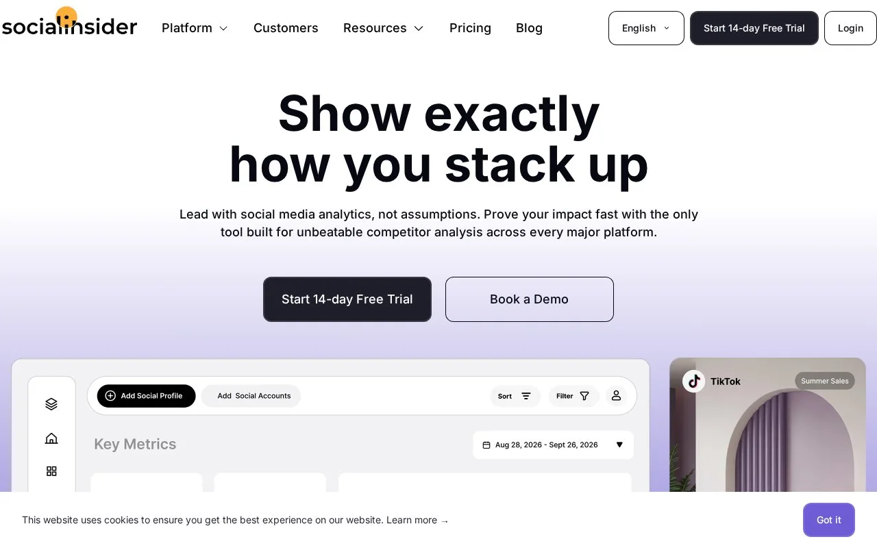 Screenshot of the Socialinsider homepage