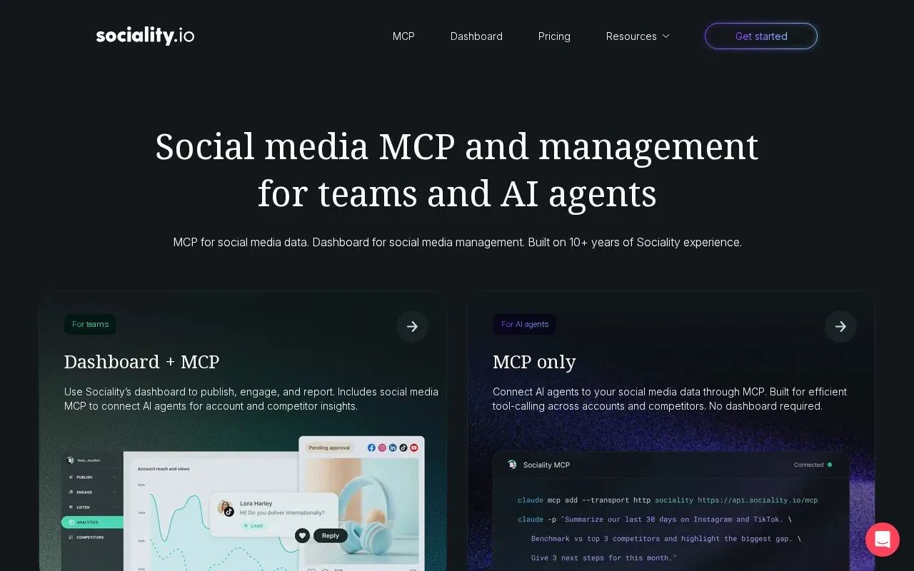 Screenshot of the Sociality.io homepage