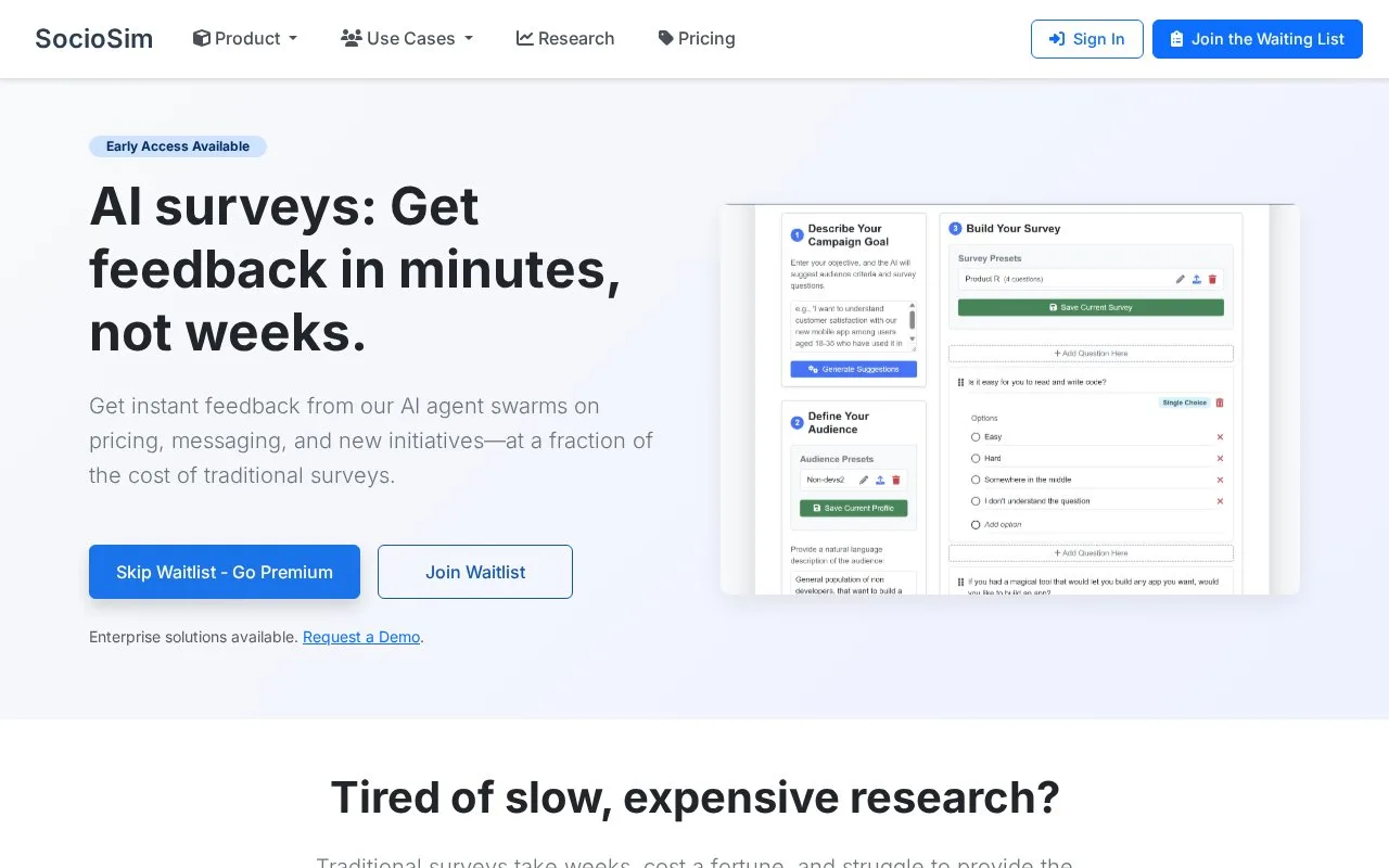 Screenshot of the SocioSim homepage